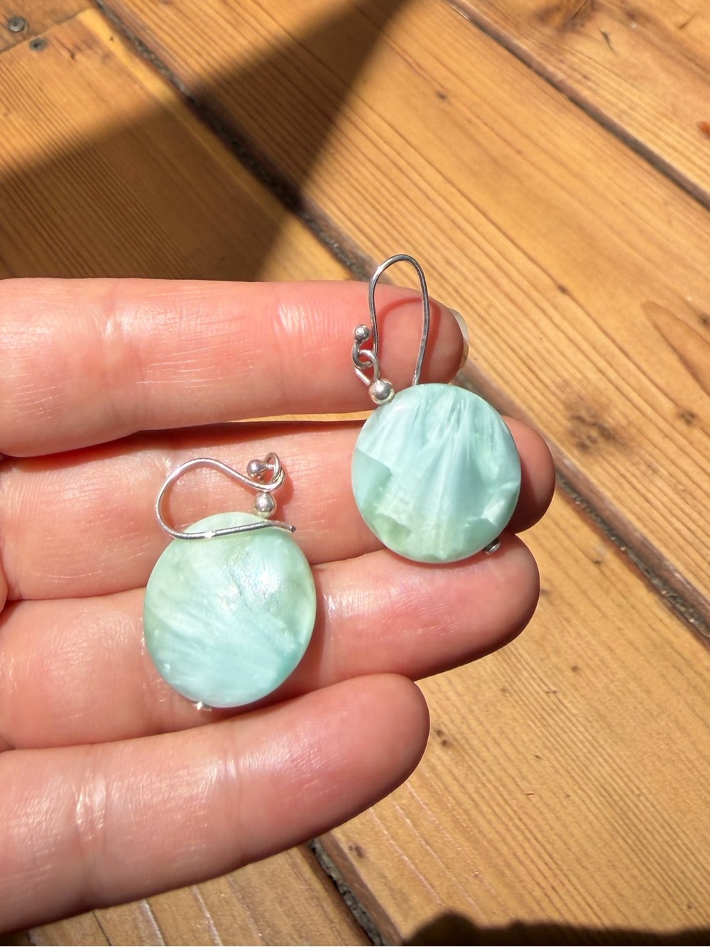 Sterling Silver 925 Green Stone Disc Drop Earrings